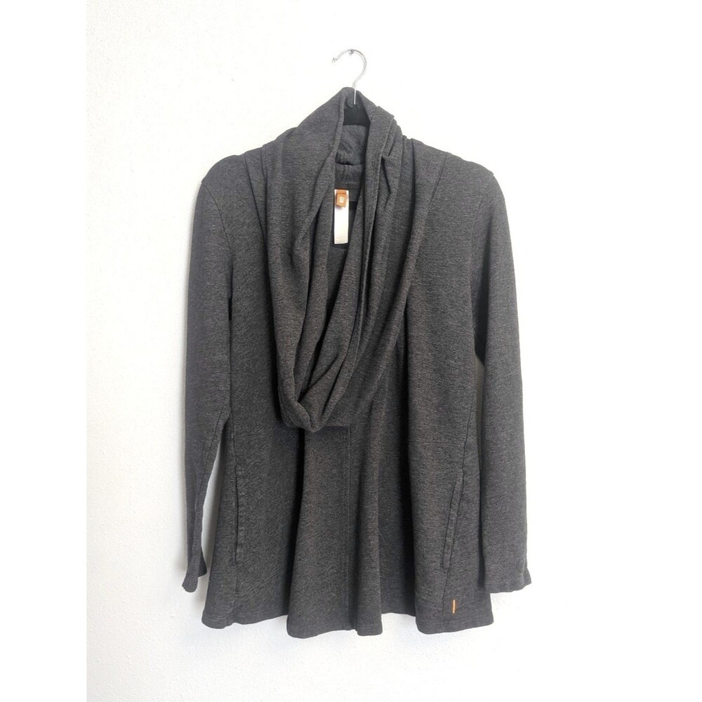 Lucy Draped Open Front Hooded Jacket Jersey Pullover Gray Size Small